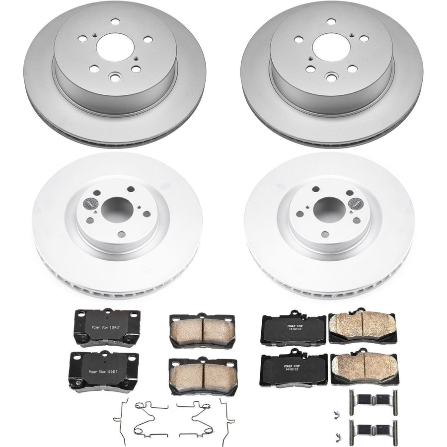 Coated Power Stop CRK5869 Brake Rotor and Ceramic Brake Pads- Front & Rear