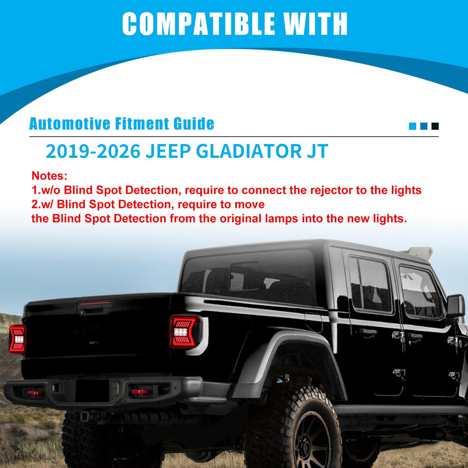Taillights Winjet Compatible with 2019-2026 Jeep Gladiator JT [2019 2020 2021 2022 2023 2024 2025 2026 Jeep Gladiator JT] LED Sequential Tail Lights Rear Tail Lamps (Red Lens)