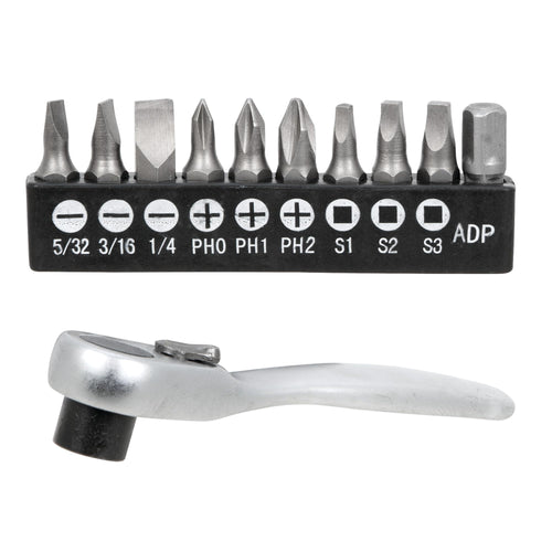 W9127 Performance Tool 72-Tooth Mini Ratchet & Bit Set with Chrome Vanadium Steel Construction and 10pc Bits