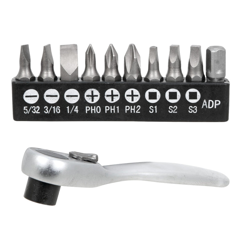W9127 Performance Tool 72-Tooth Mini Ratchet & Bit Set with Chrome Vanadium Steel Construction and 10pc Bits