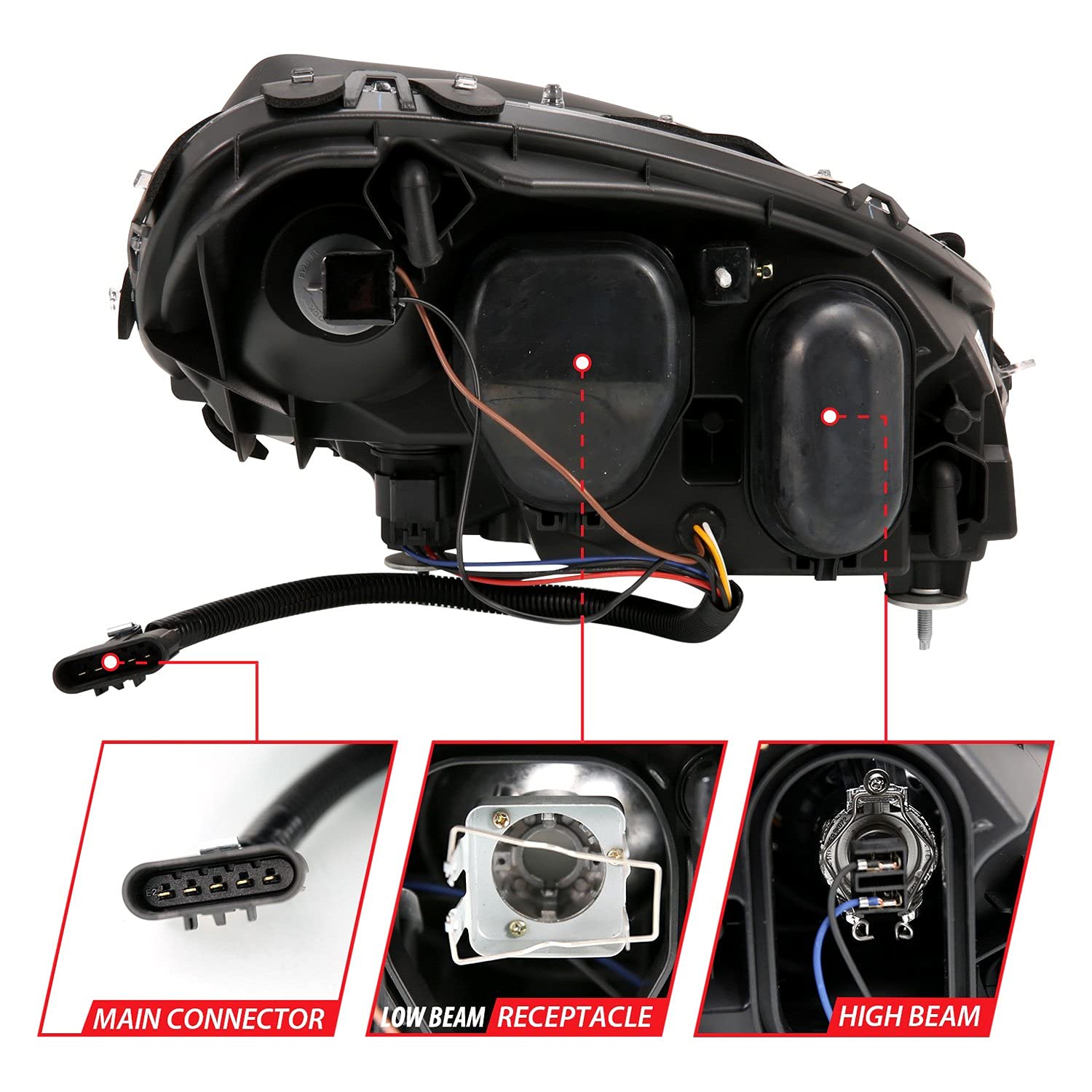 2005-2013 Chevy Corvette ANZO (121553) Projector Plank Style Switchback H.L. Black Amber