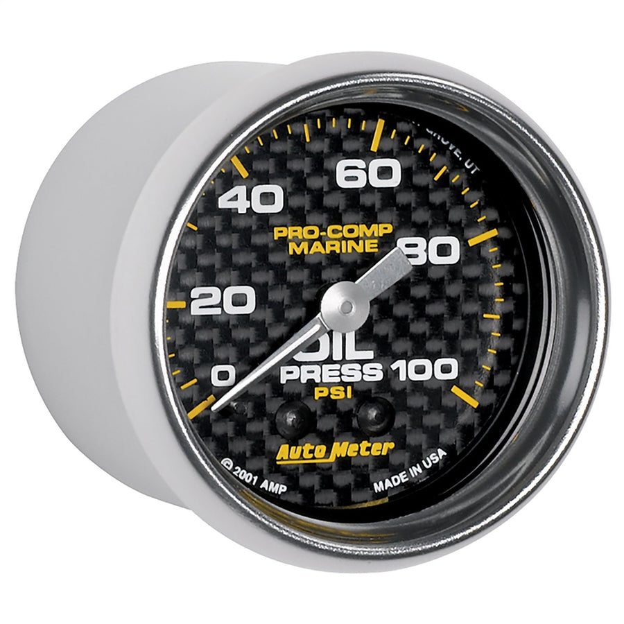 Oil Pressure AutoMeter Gauge, 2 1/16", 100Psi, Mechanical, Marine Carbon Fiber (200790-40)