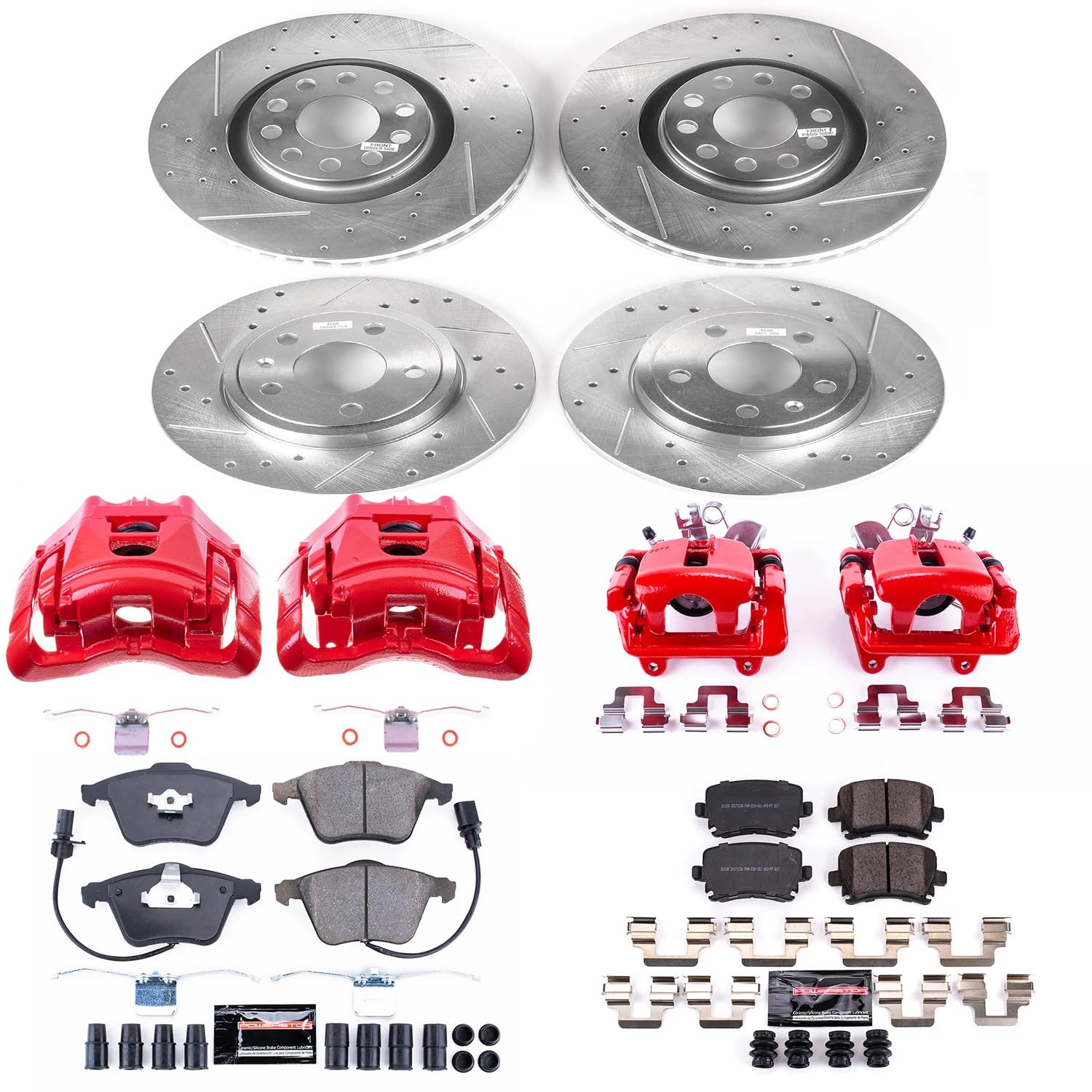 Power Stop Z23 Evolution Front and Rear Brake Kit-Drilled/Slotted Rotors, Brake Pads & Calipers Carbon Ceramic For Audi A4 2005-2009, Audi A4 Quattro 2005-2009 [Model Specific]