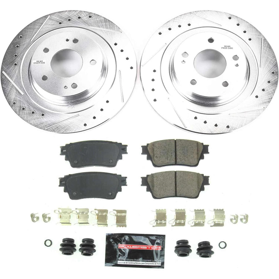 Power Stop Z23 K8381 Rear Brake Kit-Drilled/Slotted Brake Rotors & Carbon Ceramic Brake Pads For Mitsubishi Eclipse Cross, Mitsubishi Outlander, Mitsubishi Outlander PHEV [Model Specific]