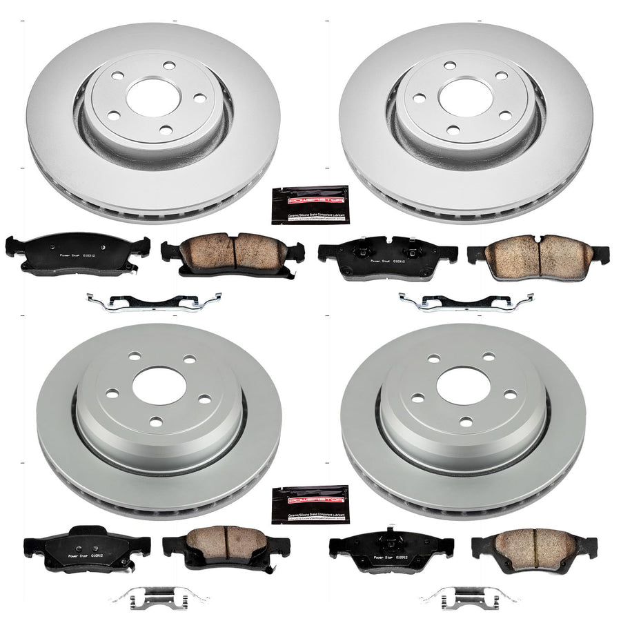 Power Stop CRK5955 Brake Rotor & Coated Ceramic Brake Pads- front & rear For Dodge Durango 2011-2020, Jeep Grand Cherokee 2011-2012 [Model Specific]
