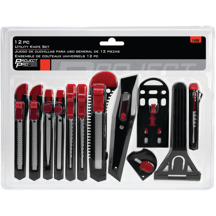 Durable Performance Tool 1498 Plastic Body Assorted Snap Blade, Box Cutters, Scraper, and Knives Set for Precision Cutting and Scraping Tasks