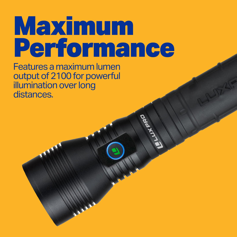 High-Output LUXPRO LP1305 Long-Range Handheld Flashlight - 2000 Lumens - Battery-Powered LED Flashlight for Power Outages, Camping & More - Batteries Included