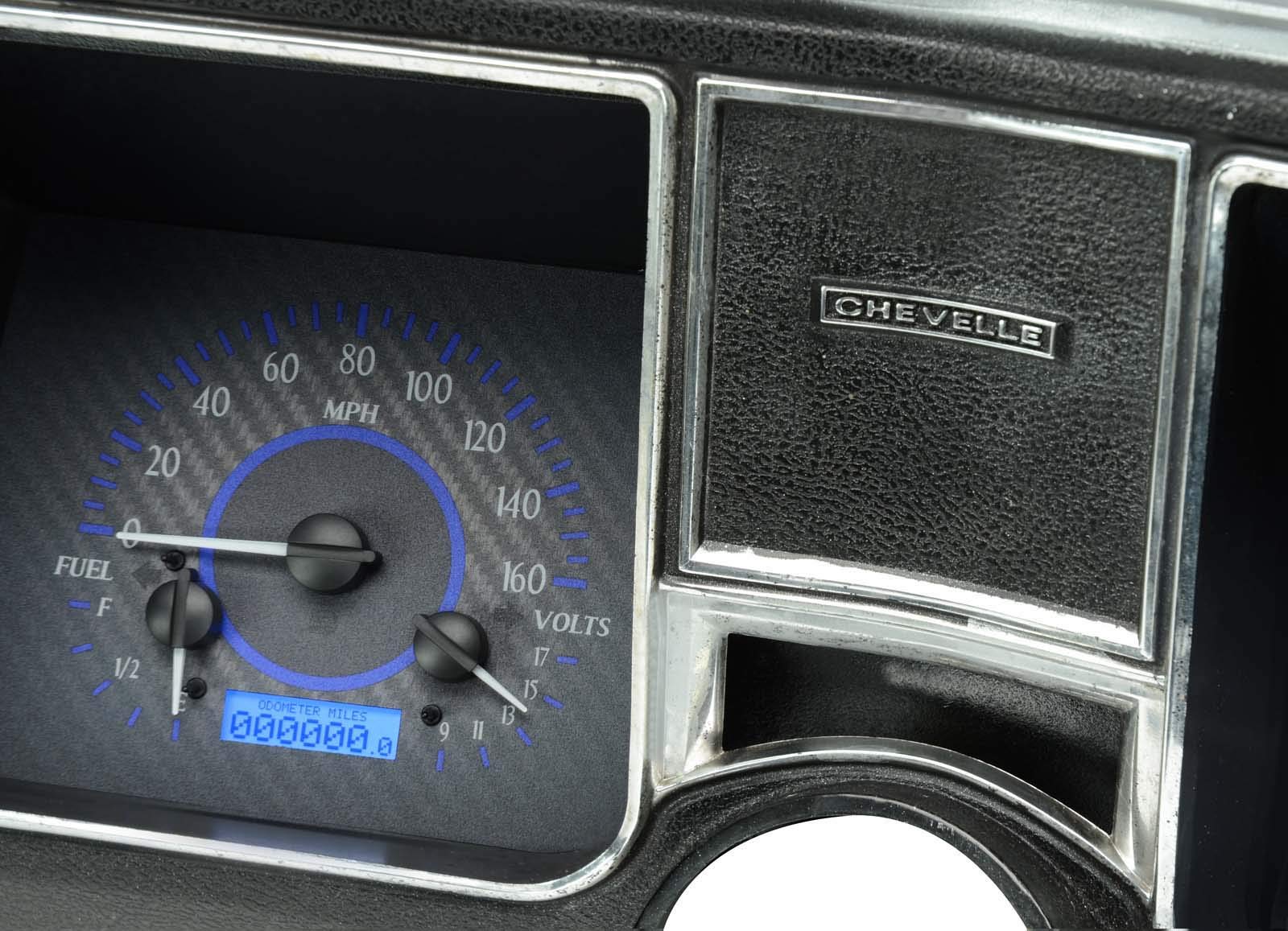Dakota Digital VHX-68C-CVL-C-B Analog Dash Gauge System Compatible with 1968 Chevy Chevelle El Camino Carbon Fiber Style Blue Backlighting
