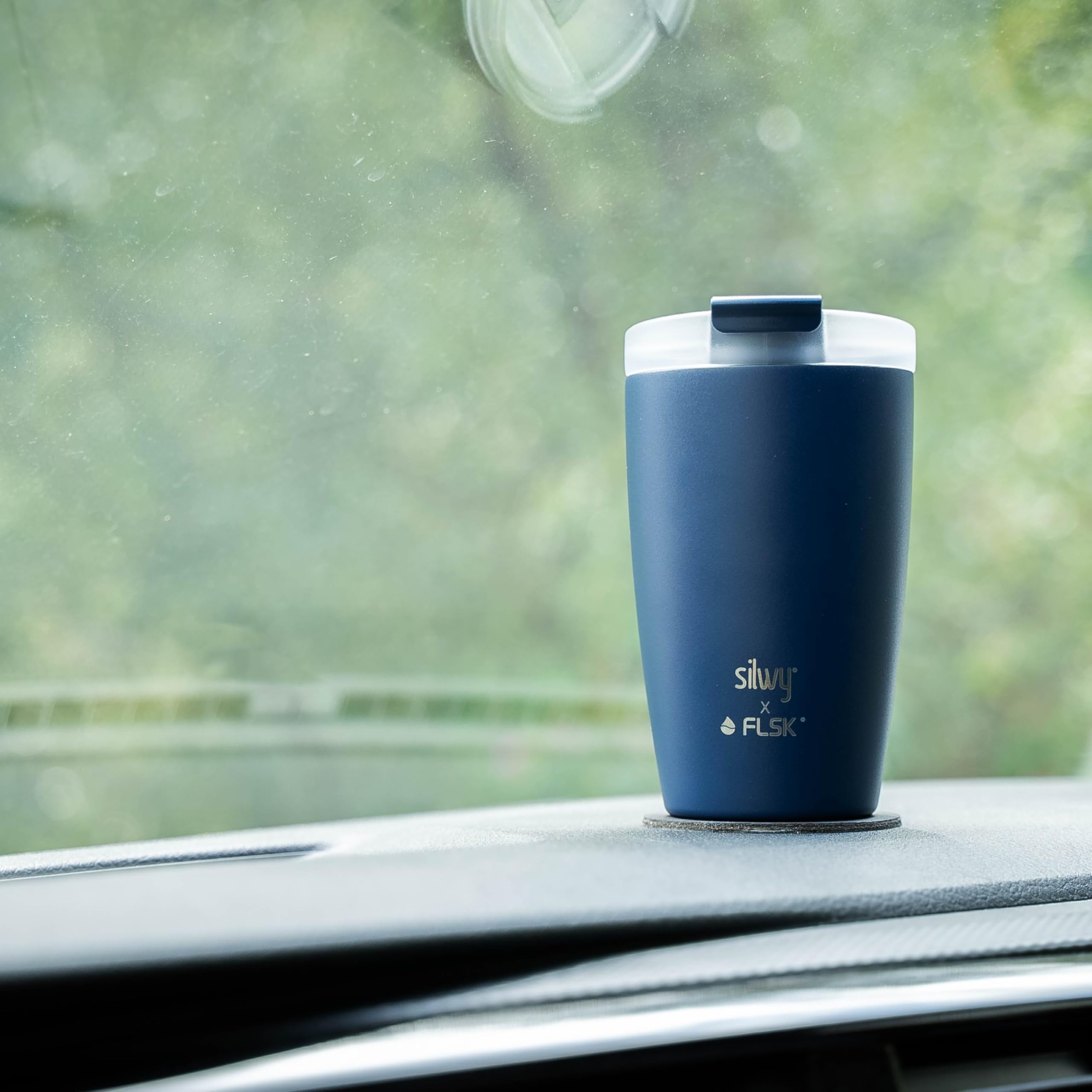 Midnight Silwy Magnetic Thermal Mug To Go - 350ml Stainless Steel, Double Wall, Leakproof, Magnetic Base - For Travel, Leisure Activities
