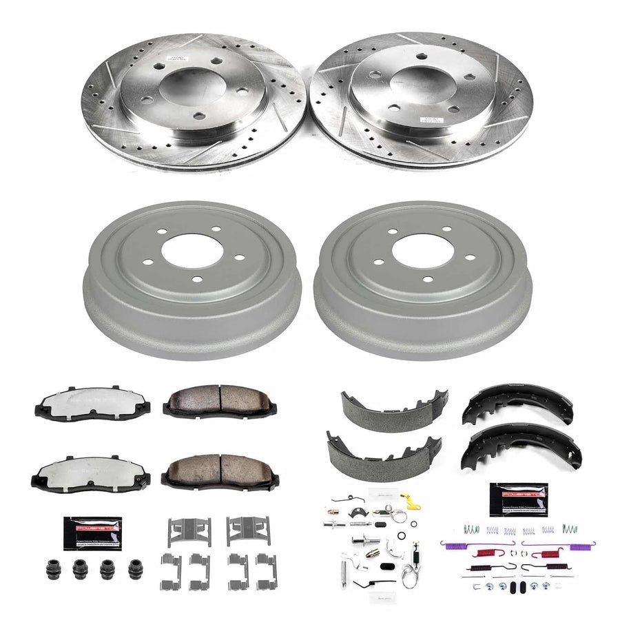 Power Stop K15177DK-36 Z36 Front and Rear Truck & Tow Brake Kit, Carbon Fiber Ceramic Brake Pads and Drilled/Slotted Brake Drums For Ford F-150 1997-2002 [Model Specific]