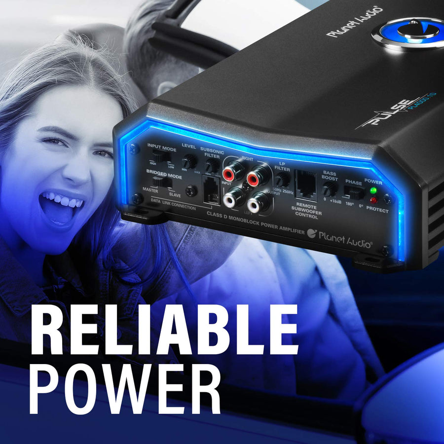 Pulse Series Planet Audio PL4000.1D Class D Monoblock Car Amplifier – 4000 High Output, 1 Ohm Stable, Low Level Inputs, Low Pass Crossover, MOSFET, Hook Up to Subwoofer for Bass