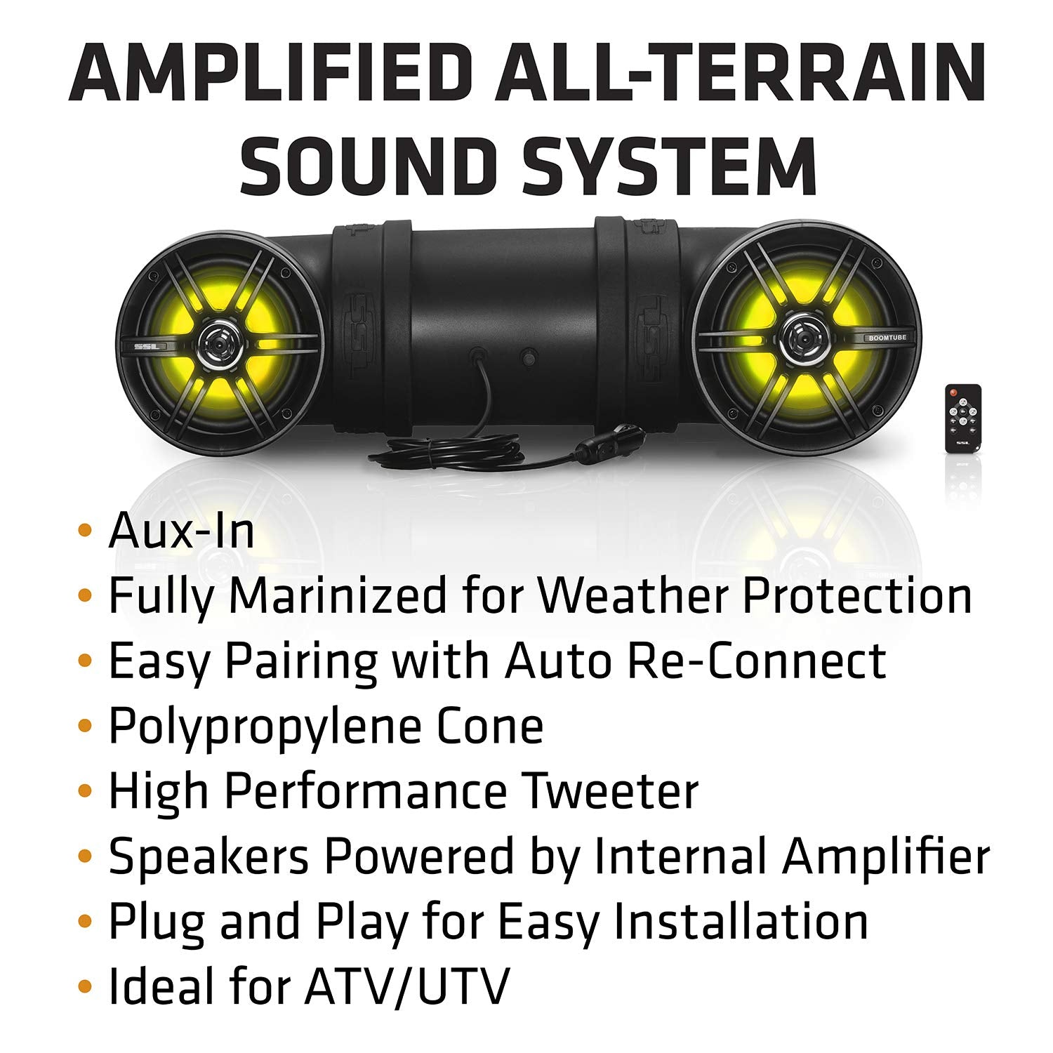 Sound Storm Laboratories ATV UTV BTB6L Sound System - 6.5 Inch Speakers, 1 Inch Tweeters, Full Range, IPX5 Weatherproof, Bluetooth, Built-in Amplifier, Multicolor Illumination, Golf Cart Compatible