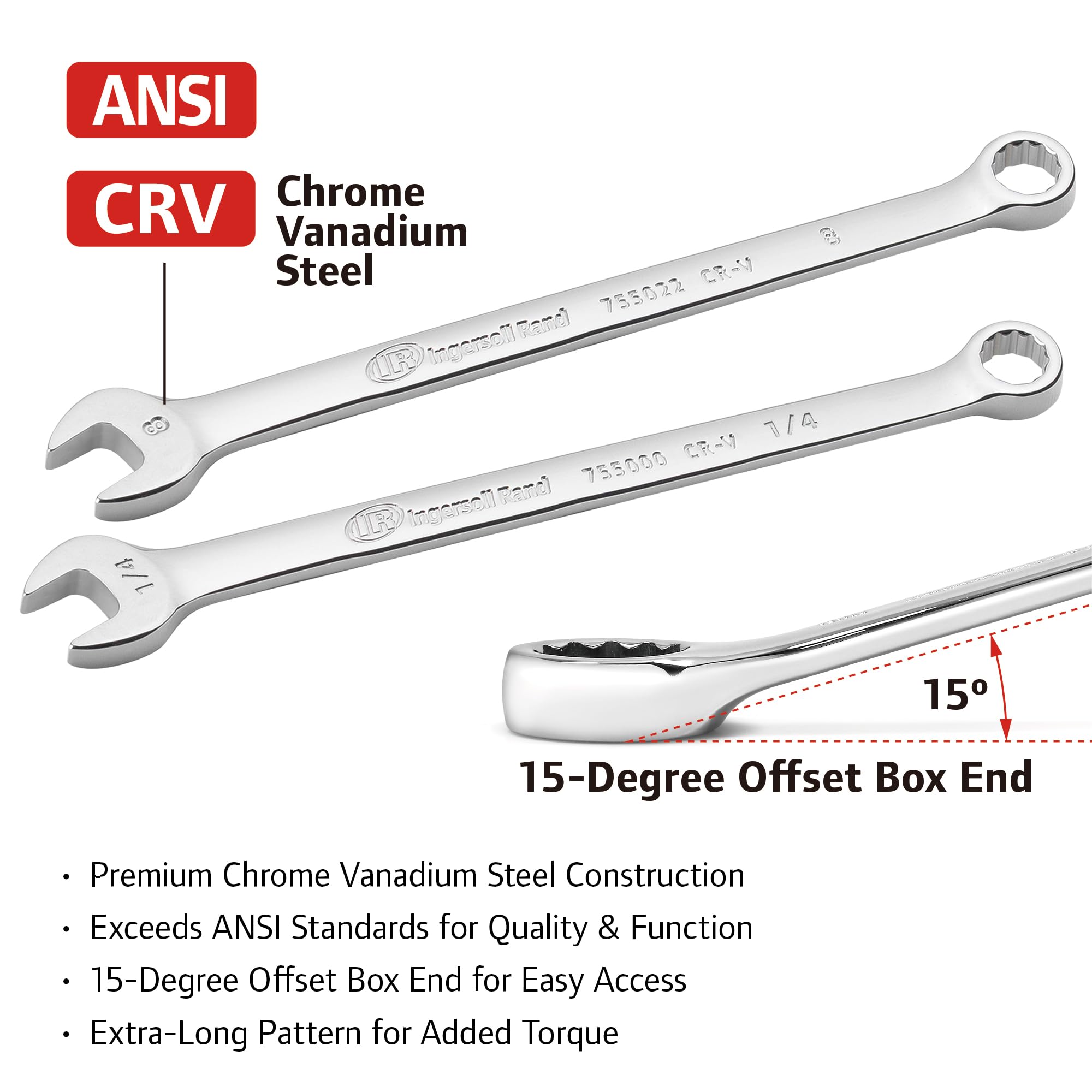 11 Pc. Ingersoll Rand Long Pattern Combination Wrench Set - Metric- 752057