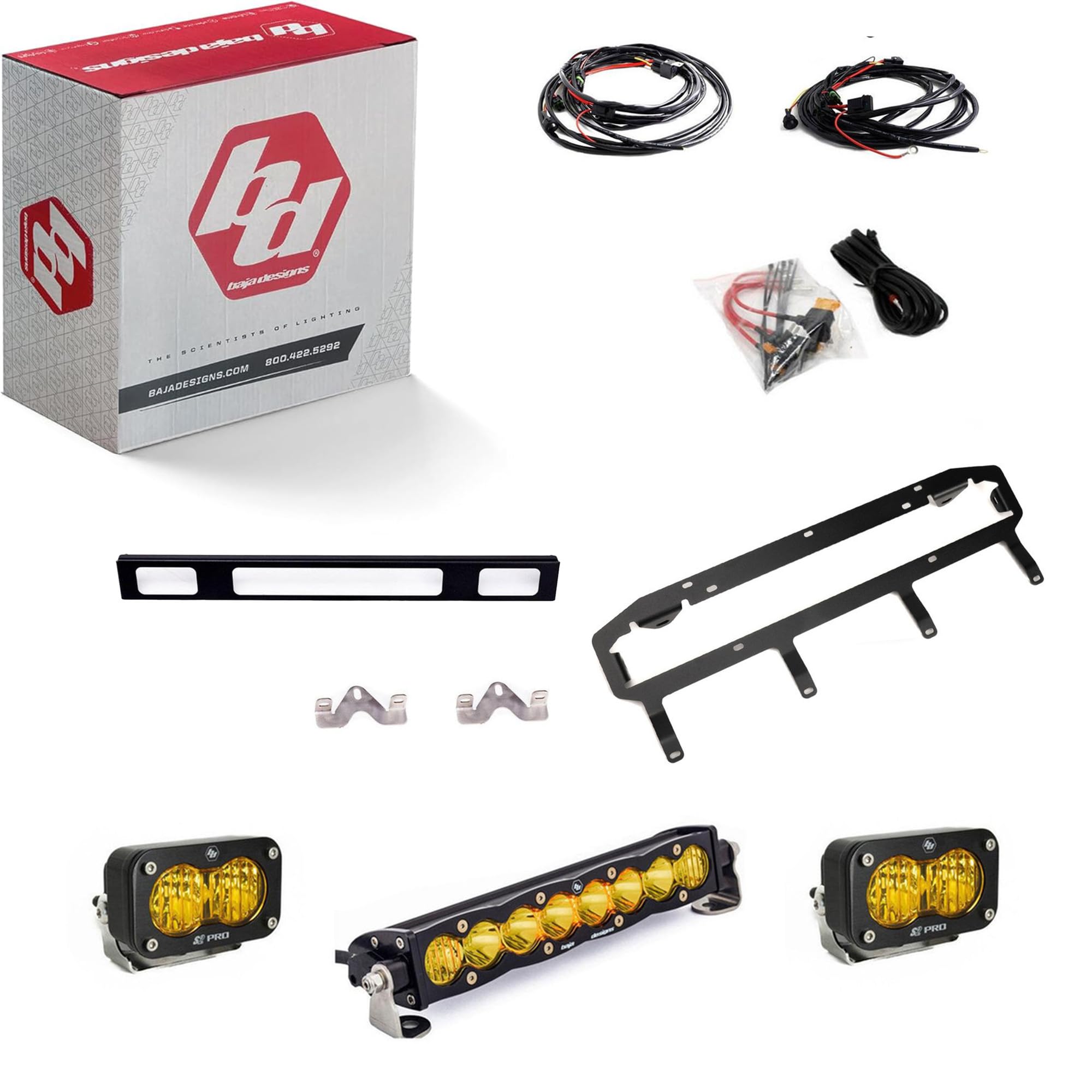 Baja Designs LED Light Kit Grille for 2025+ Toyota 4Runner TRD Pro/Trailhunter - S8 10-Inch LED Light Bar & S2 Pro Pods (3 PCS) - Street Legal, OEM Switch Compatible (Multi Pattern; Baja Amber)
