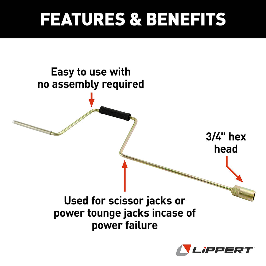 Lippert Manual Replacement Crank Handle for RV Scissor & Tongue Jacks, Slide-Outs, 3/4" Hex Head, Emergency Cranking in Case of Power Failure - 116112