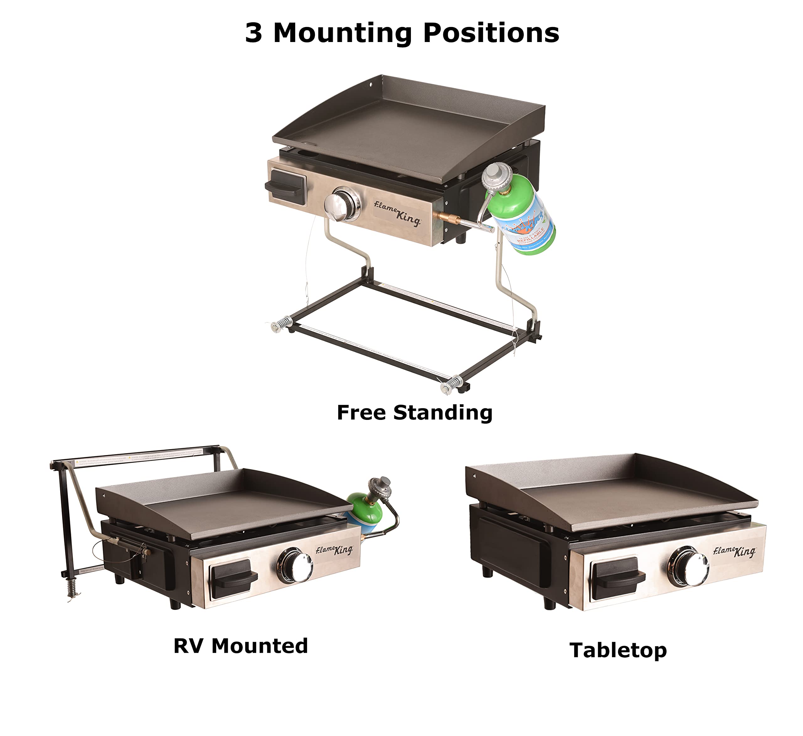 17-inch Flame King Flat Top Griddle for Outdoor BBQ Grill, Portable Propane Gas Griddle for Camping and Tailgating, w/ Mounting Bracket