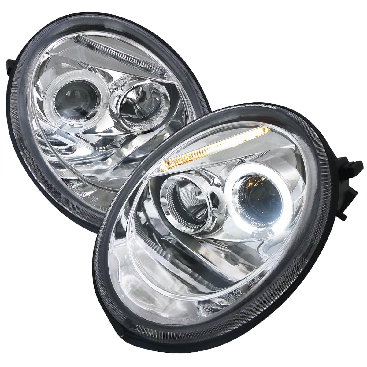 Chrome Housing SPEC-D TUNING Clear Lens Projector Headlights Compatible with 1998-2005 Volkswagen Beetle With Factory Halogen Headlight, Left + Right Pair Headlamps Assembly
