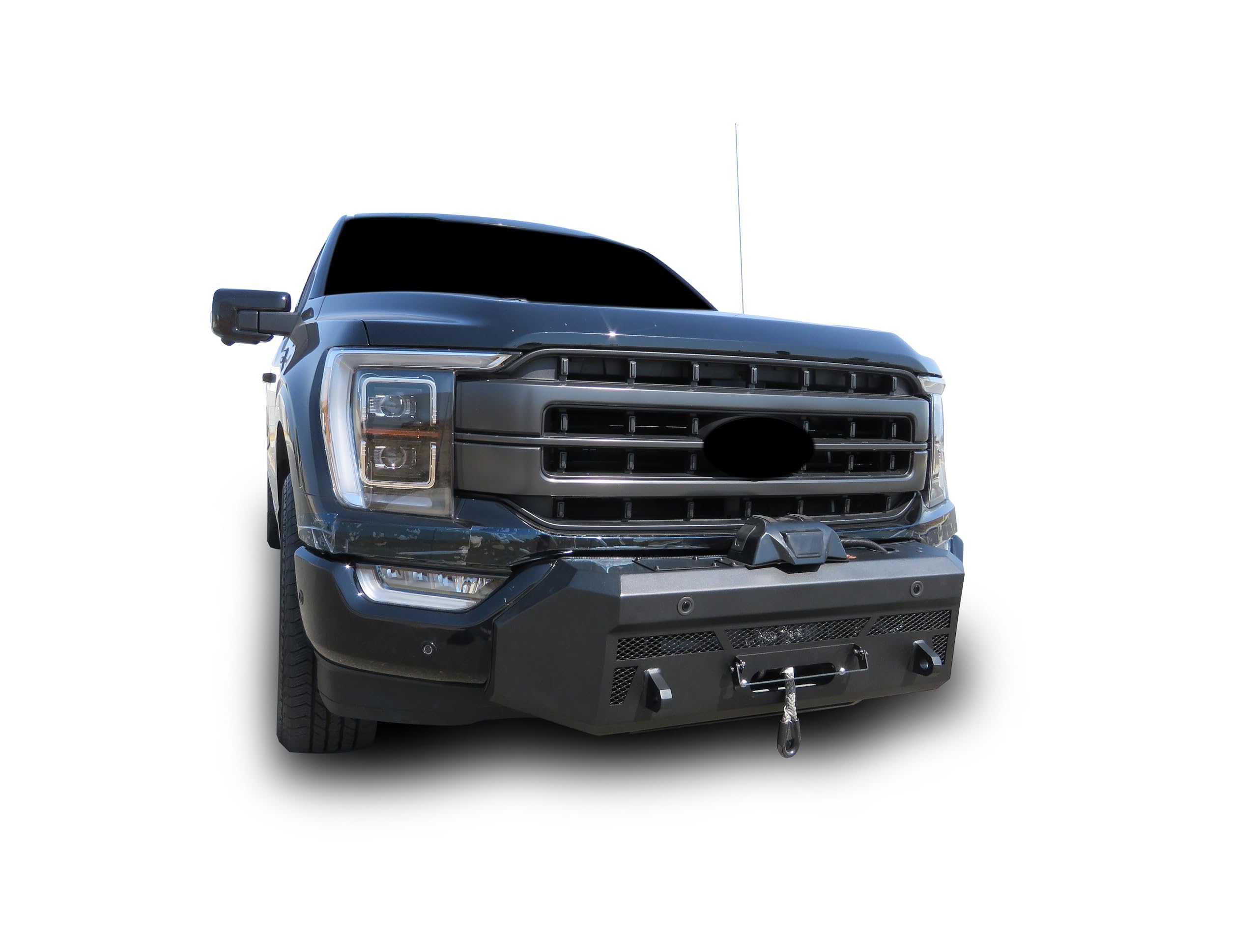 Heavy Duty Black Horse Armour III Front Winch Bumper with Winch Textured Black Compatible with 2021-2023 Ford F-150-AR3HD42NL-W12