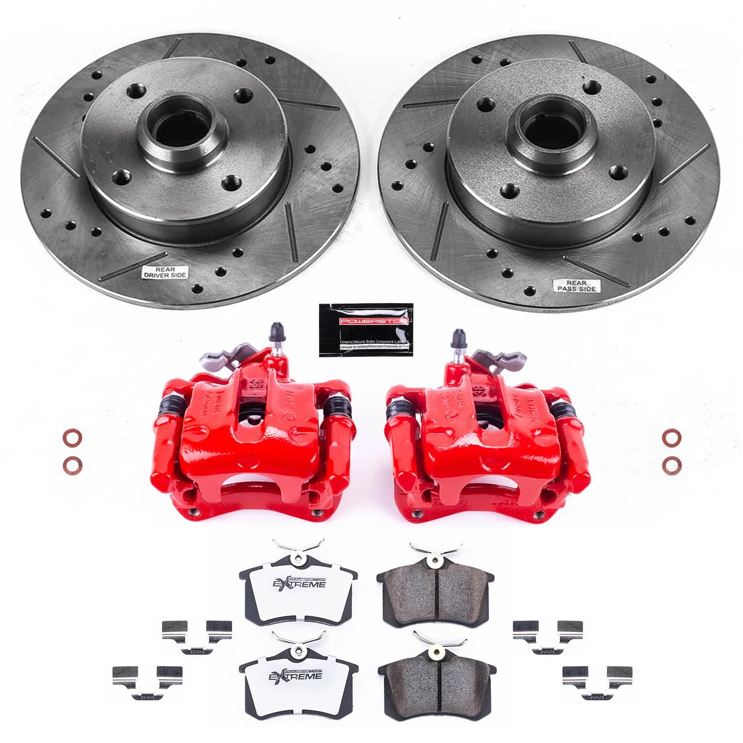 Power Stop Z26 KC370-26 Street Warrior Rear Brake Kit-Brake Rotors, Brake Pads & Calipers For Volkswagen Passat 1995-1997 [Model Specific]