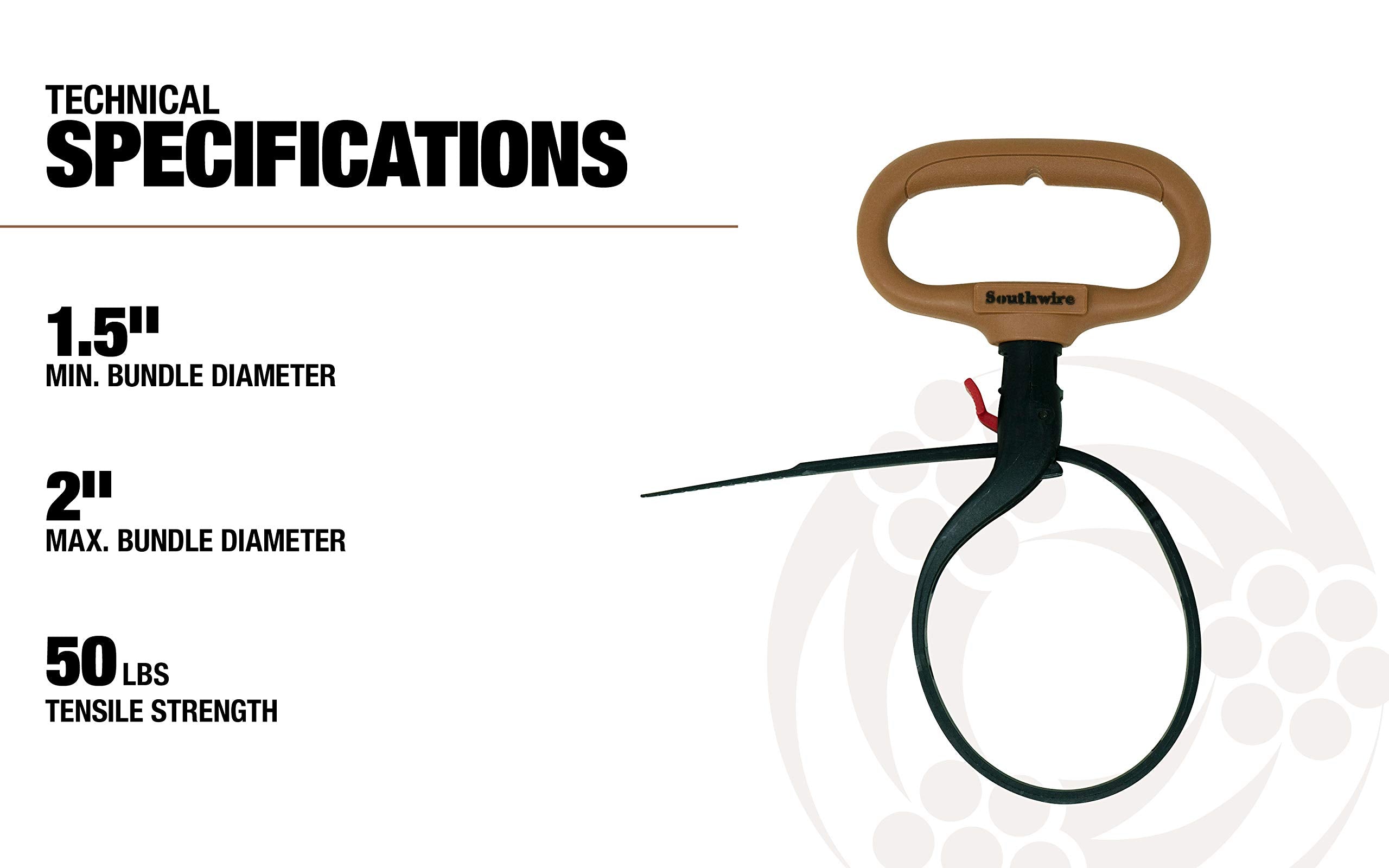 Southwire 2-Inch Adjustable Heavy Duty Clamp Tie w/ Rotating Handle; Reusable Zip Down Cable; Brown