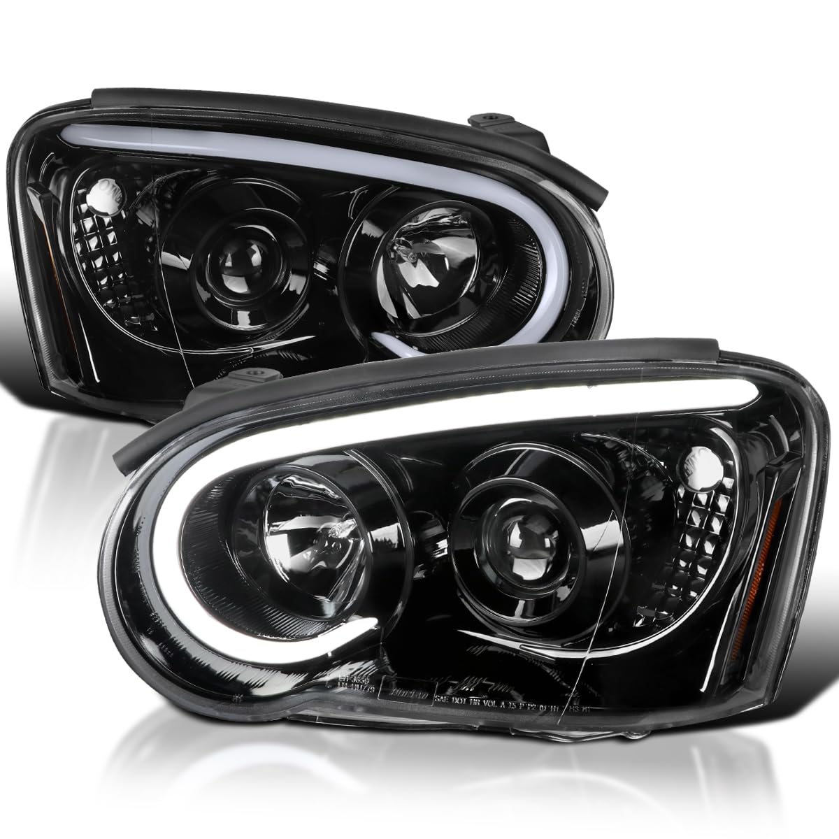 Jet Black SPEC-D TUNING Projector Headlights w/LED Light Bar Compatible with 2004-2005 Subaru Impreza RS/WRX/Outback/STI, Left + Right Pair Headlamps Assembly