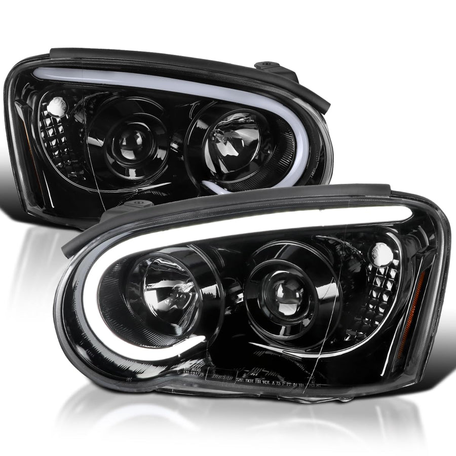 Jet Black SPEC-D TUNING Projector Headlights w/LED Light Bar Compatible with 2004-2005 Subaru Impreza RS/WRX/Outback/STI, Left + Right Pair Headlamps Assembly