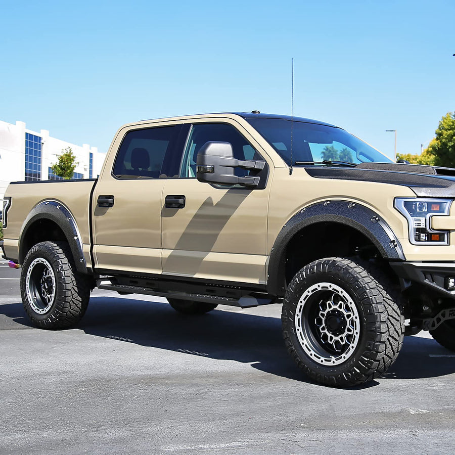 4PC Spec-D Tuning Front + Rear Rugged Pocket Rivet Bolt-On Style Fender Flares Compatible with 2015-2017 Ford F150 Styleside