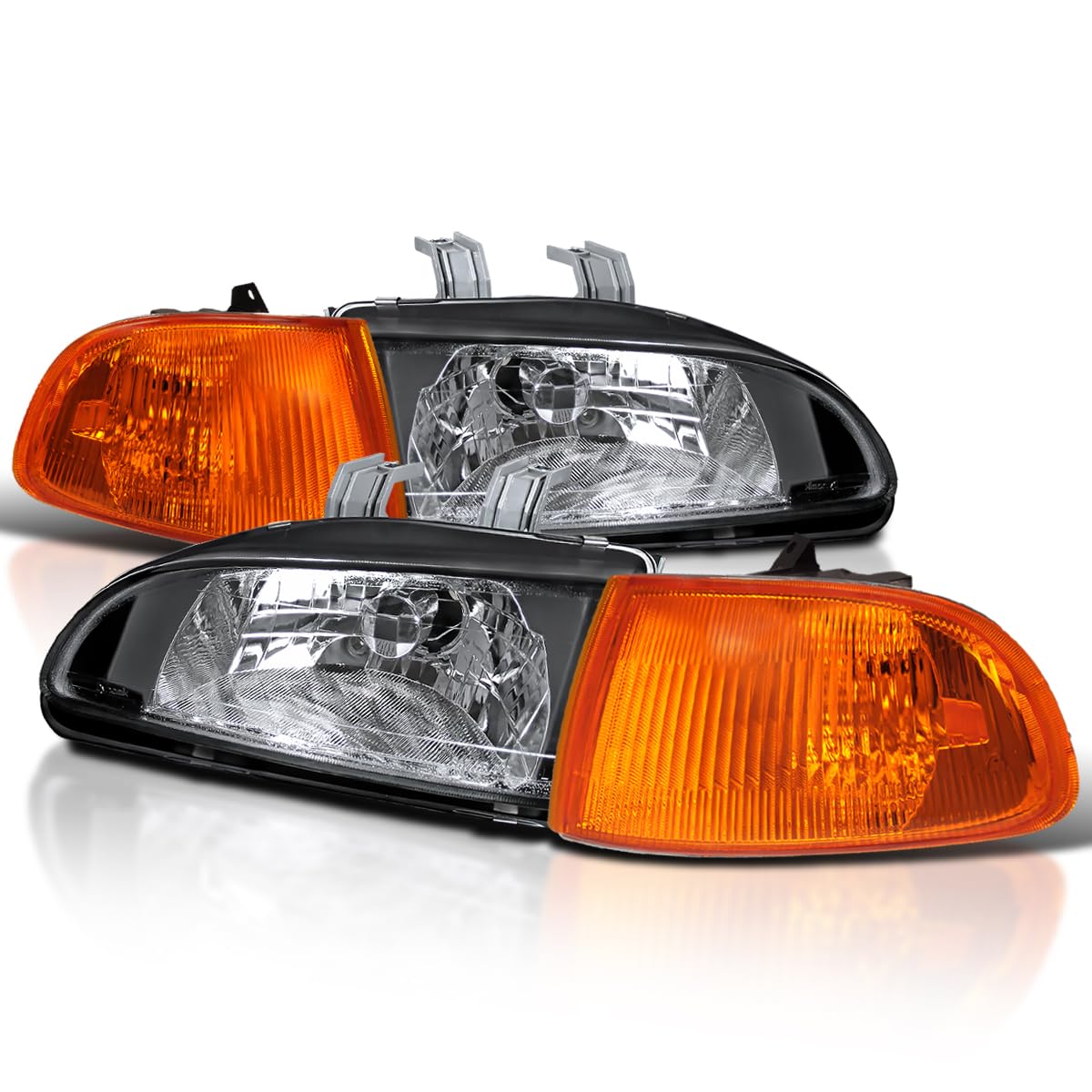 Black Headlights + Amber Corner Lights SPEC-D TUNING Compatible with 1992-1995 Honda Civic 2/3Dr EG Coupe Hatchback L+R Pair Head Light Lamp Assembly