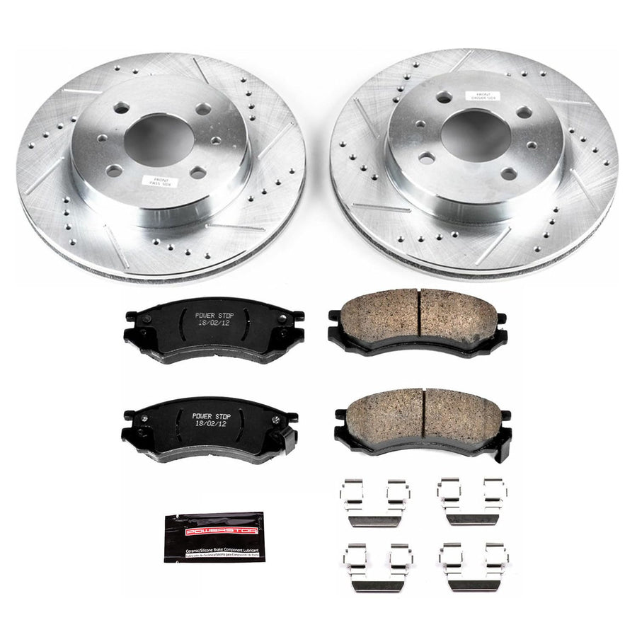 Power Stop K1515 Z23 Carbon Fiber Brake Pads with Drilled & Slotted Brake Rotors Kit For SC, SC1, SC2, SL, SL1, SL2, SW1, SW2 [Model Specific]