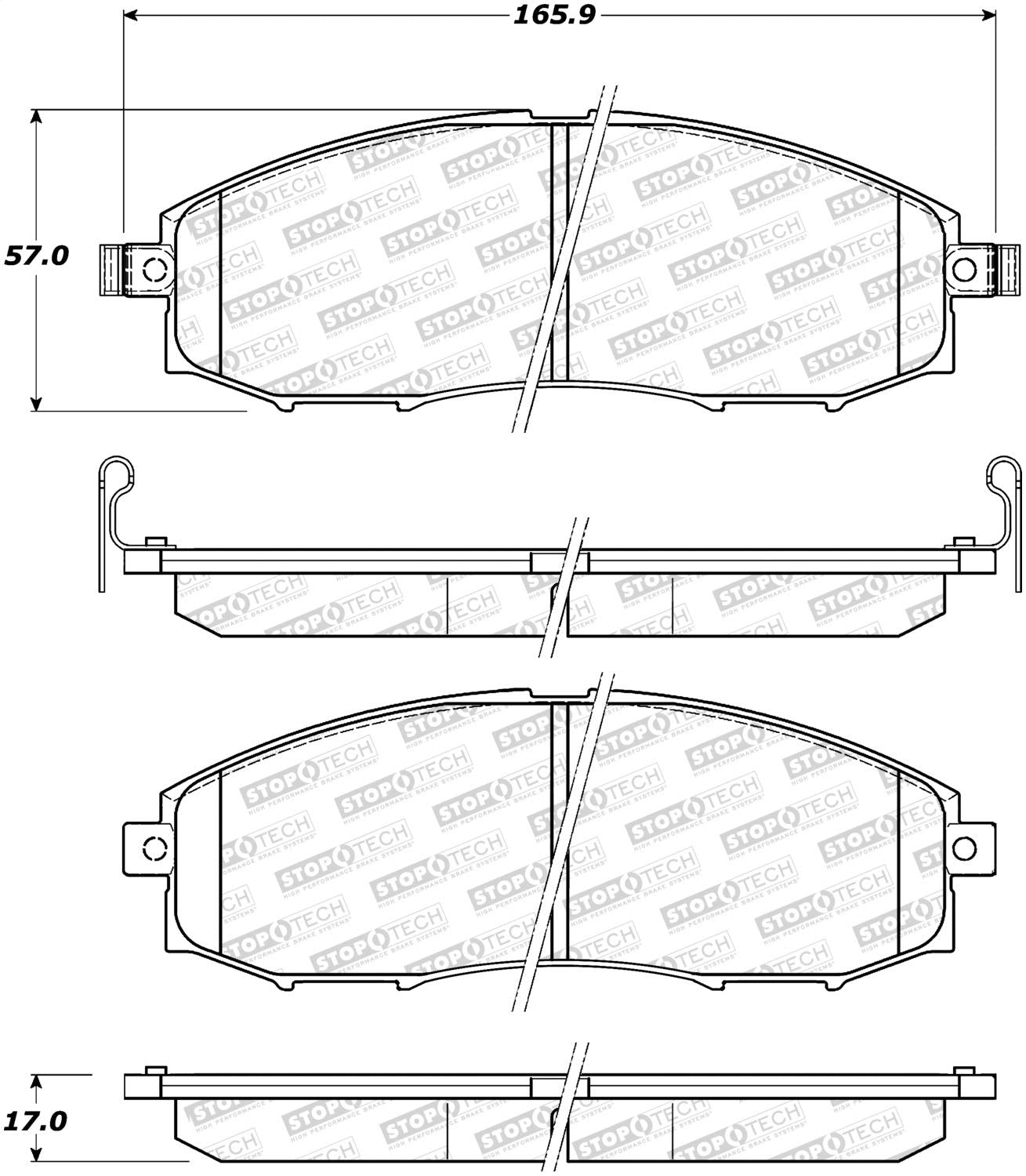 Front StopTech 308.08300 Brake Pads with Shims and Hardware Street