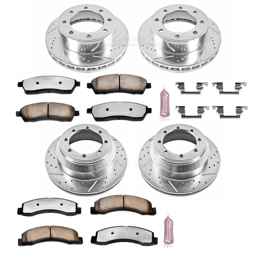 Power Stop Z36 Truck & Tow Front and Rear Brake Kit, Carbon Fiber Ceramic Brake Pads and Drilled/Slotted Brake Rotors