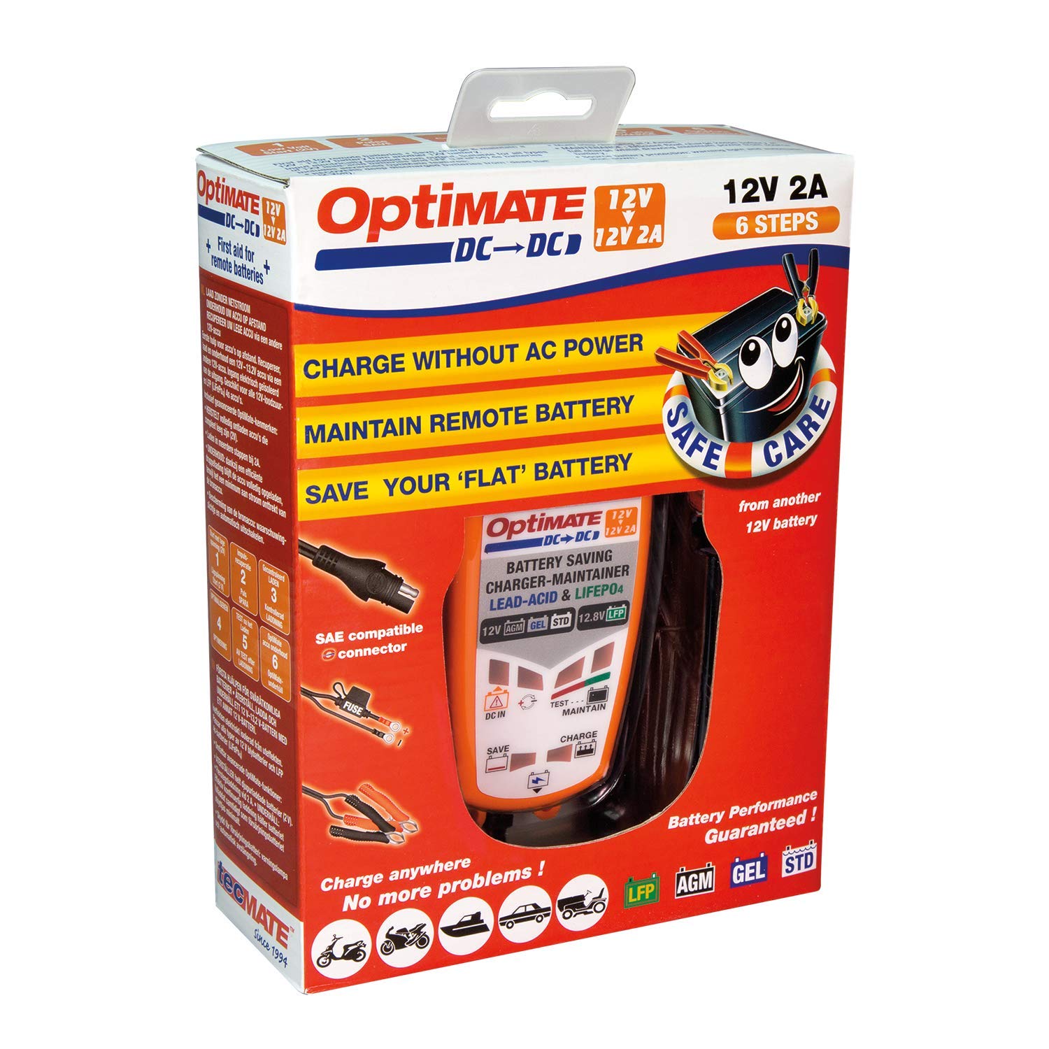 TecMate Optimate TM-500 DC-DC, 6-Step 12V/12.8V 2A Sealed DC to DC Battery Saving Charger & maintainer