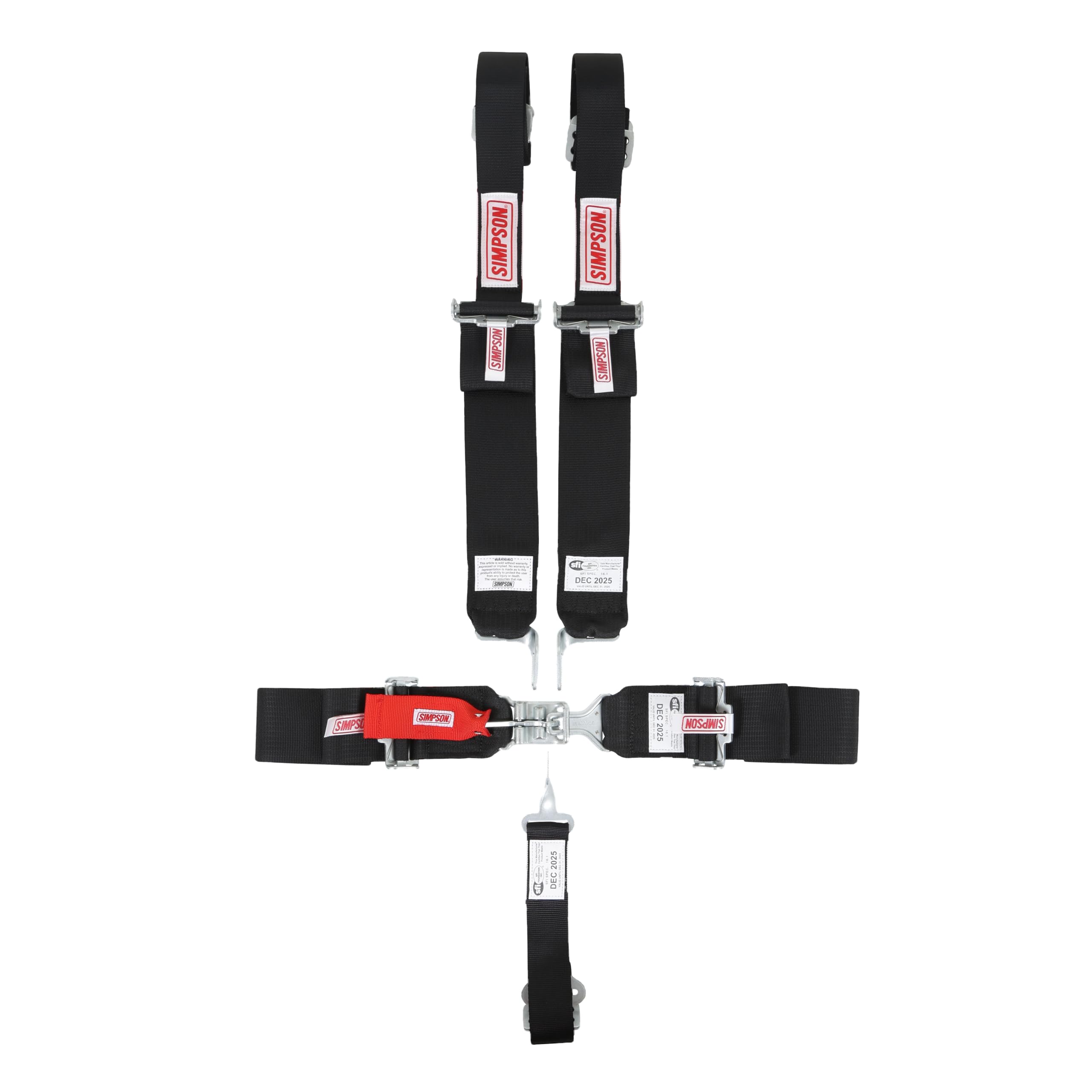 SIMPSON 29063BKH Safety Harness - 5 Point - Latch and Link - SFI 16.1 - Pull Down Adjust - Bolt-in - Individual Harness - Black - Kit