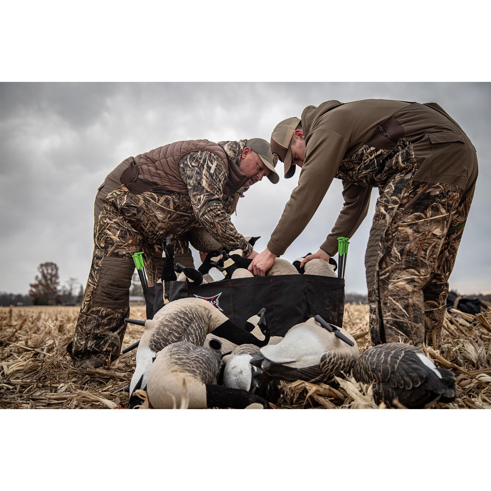 AXP Lessers Avian X Outfitter Pack, 12 Full Body Canada Goose Decoys, Oversized, Flocked Heads, 12 Stakes, Includes 12-Slot Bag