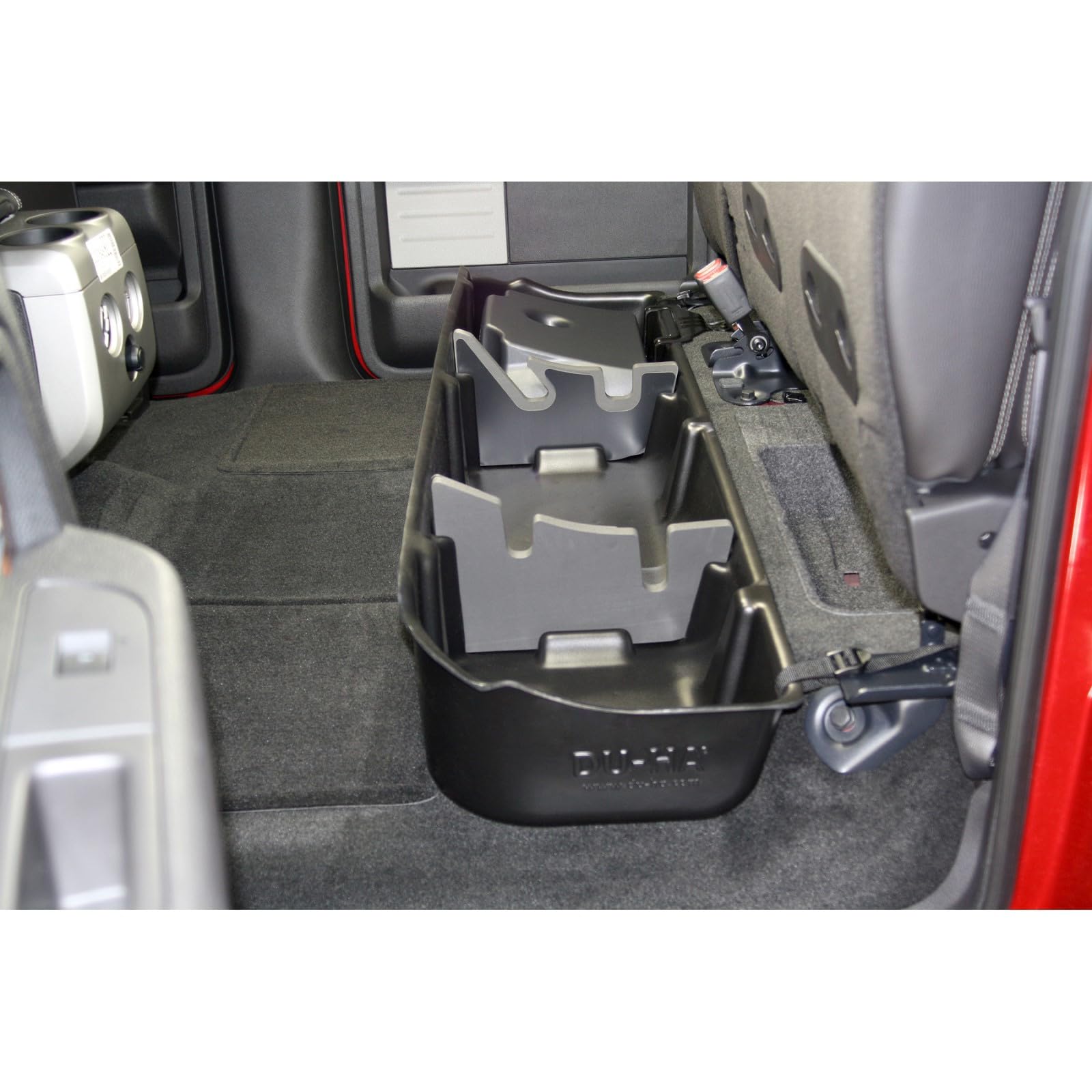 Under Seat Storage DuHa 20078 fits 2009-2014 F150 SuperCrew with a Factory Subwoofer | Black Heavy-Duty Back Seat Organizer | Includes Dividers