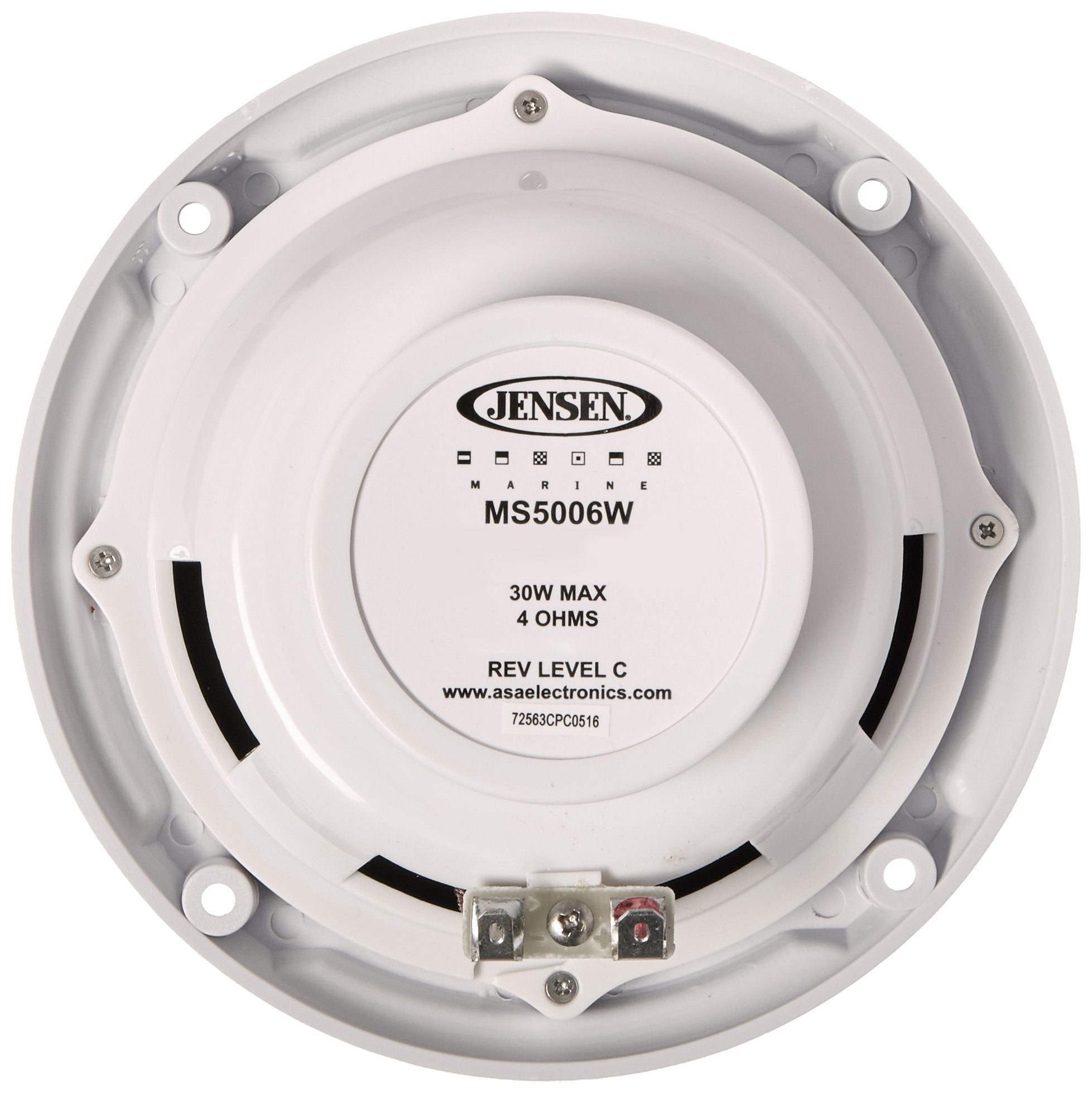 Jensen Dual Cone MS5006WR Waterproof 5.25" Speaker, White, 30 Watts Max Power Handling, Sensitivity 86dB, Frequency Response 79Hz-20kHz, Nominal Impedance 4 Ohms, 1.5" Mounting Depth, Sold In Pairs