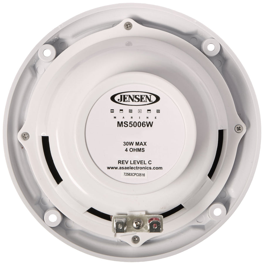 Jensen Dual Cone MS5006WR Waterproof 5.25" Speaker, White, 30 Watts Max Power Handling, Sensitivity 86dB, Frequency Response 79Hz-20kHz, Nominal Impedance 4 Ohms, 1.5" Mounting Depth, Sold In Pairs
