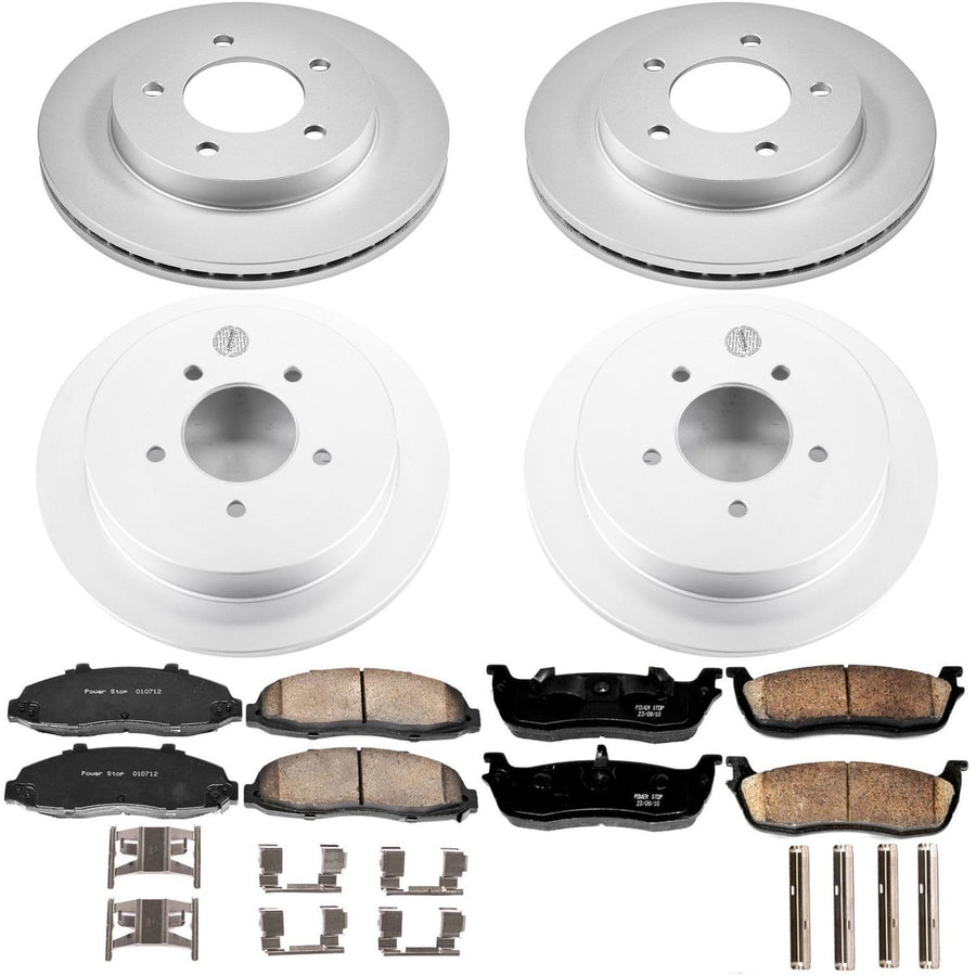 Power Stop Coated Brake Rotor and Ceramic Brake Pads CRK1867- Front & Rear For Ford F-150 1999-2000 [Model Specific]