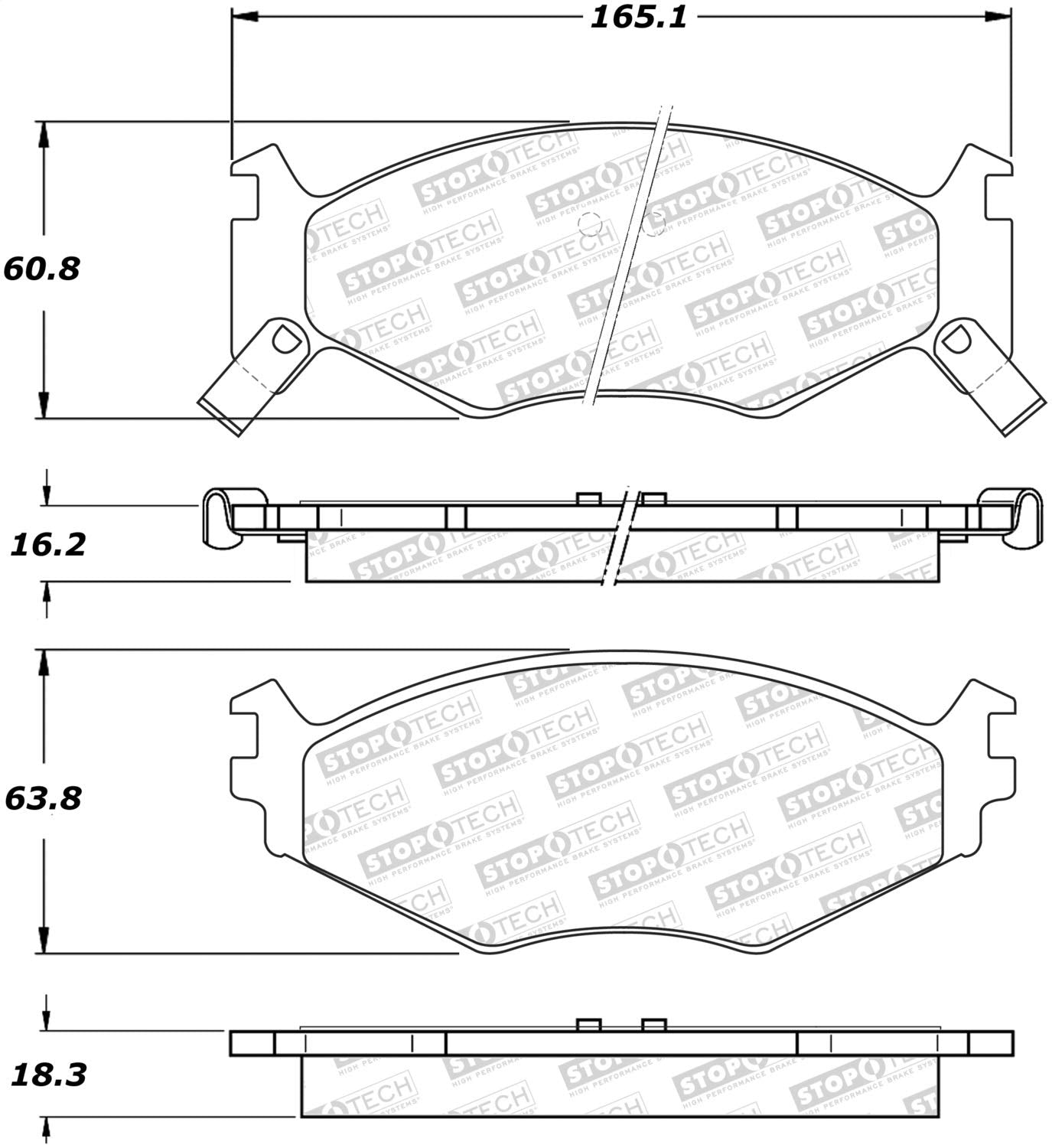 Front StopTech 308.05220 Brake Pads with Shims and Hardware Street
