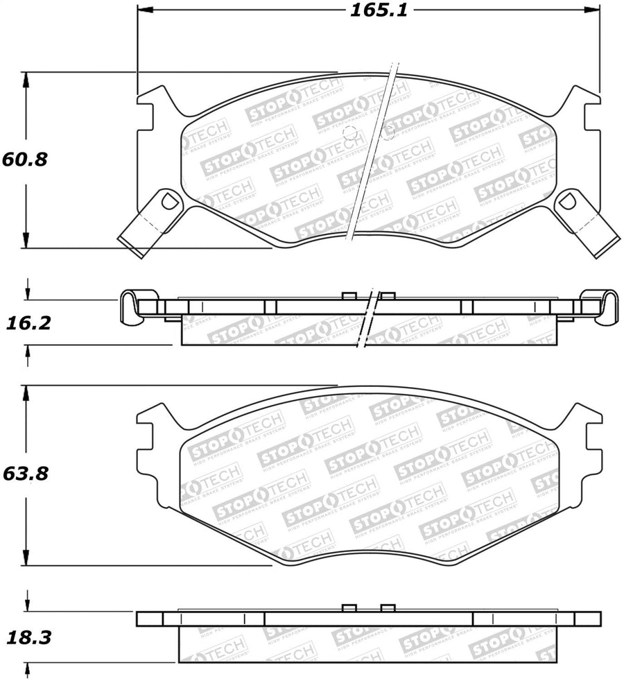 Front StopTech 308.05220 Brake Pads with Shims and Hardware Street