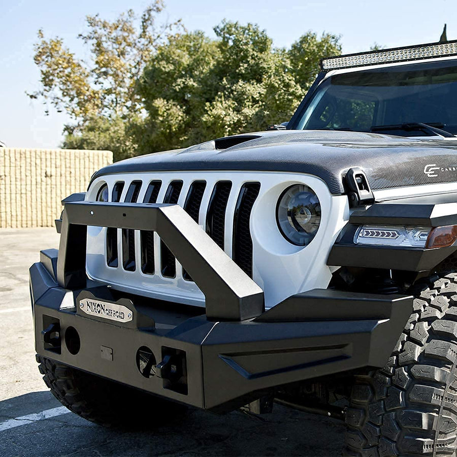 NIXON OFFROAD Heavy Duty Front Bumper For Fit 2018-2023 Jeep Wrangler JL/JLU & 2019-2023 Jeep Gladiator JT, Black Steel Front Bumper Rock Crawler w/Fog Light Hole & 2 x D-ring Shackles