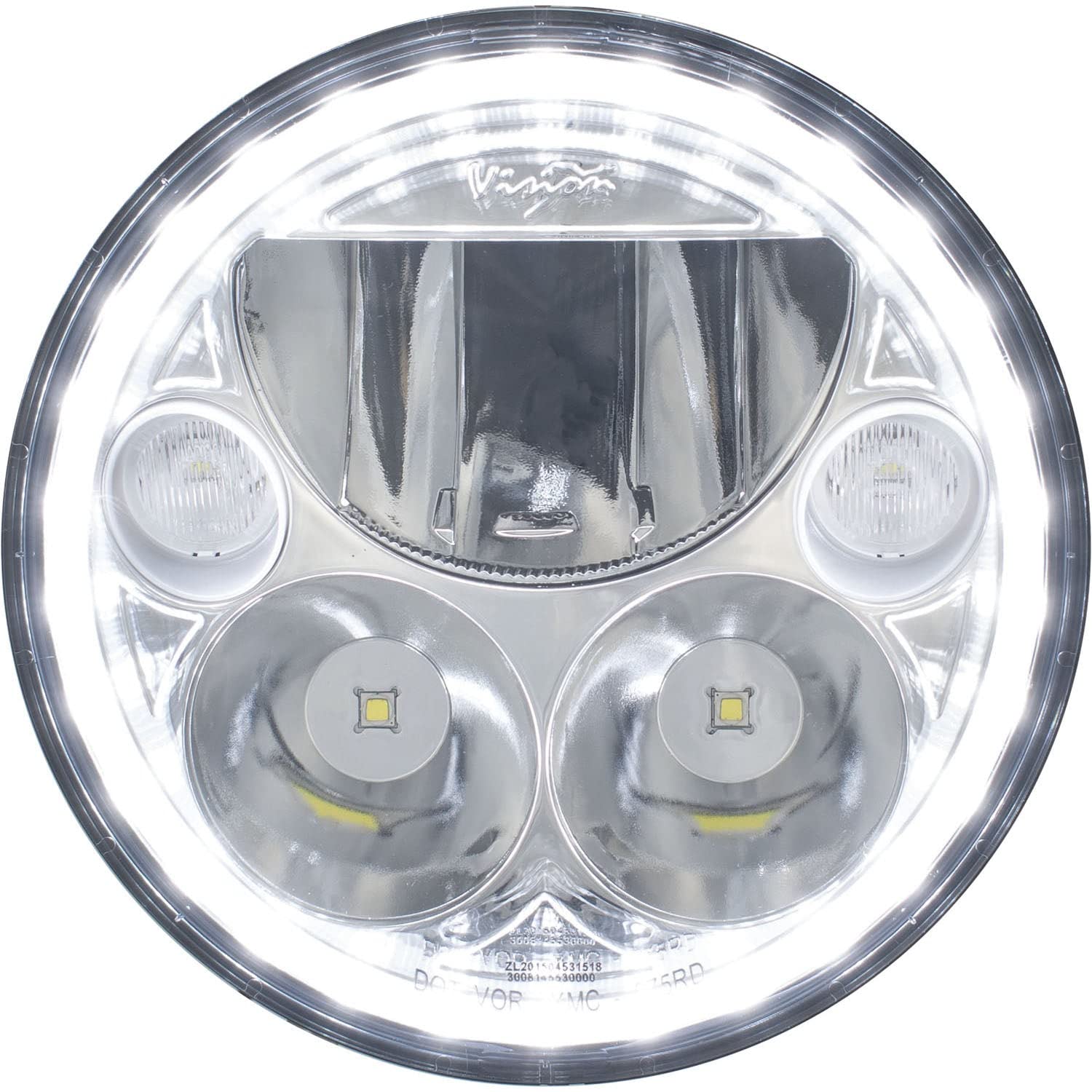 5.75" Round Vision X Lighting (XMC-575RD) LED Motorcycle Headlight w/Low-High-Halo, Single Light, Polished Chrome Face