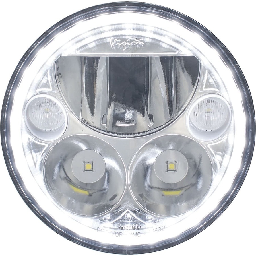 5.75" Round Vision X Lighting (XMC-575RD) LED Motorcycle Headlight w/Low-High-Halo, Single Light, Polished Chrome Face