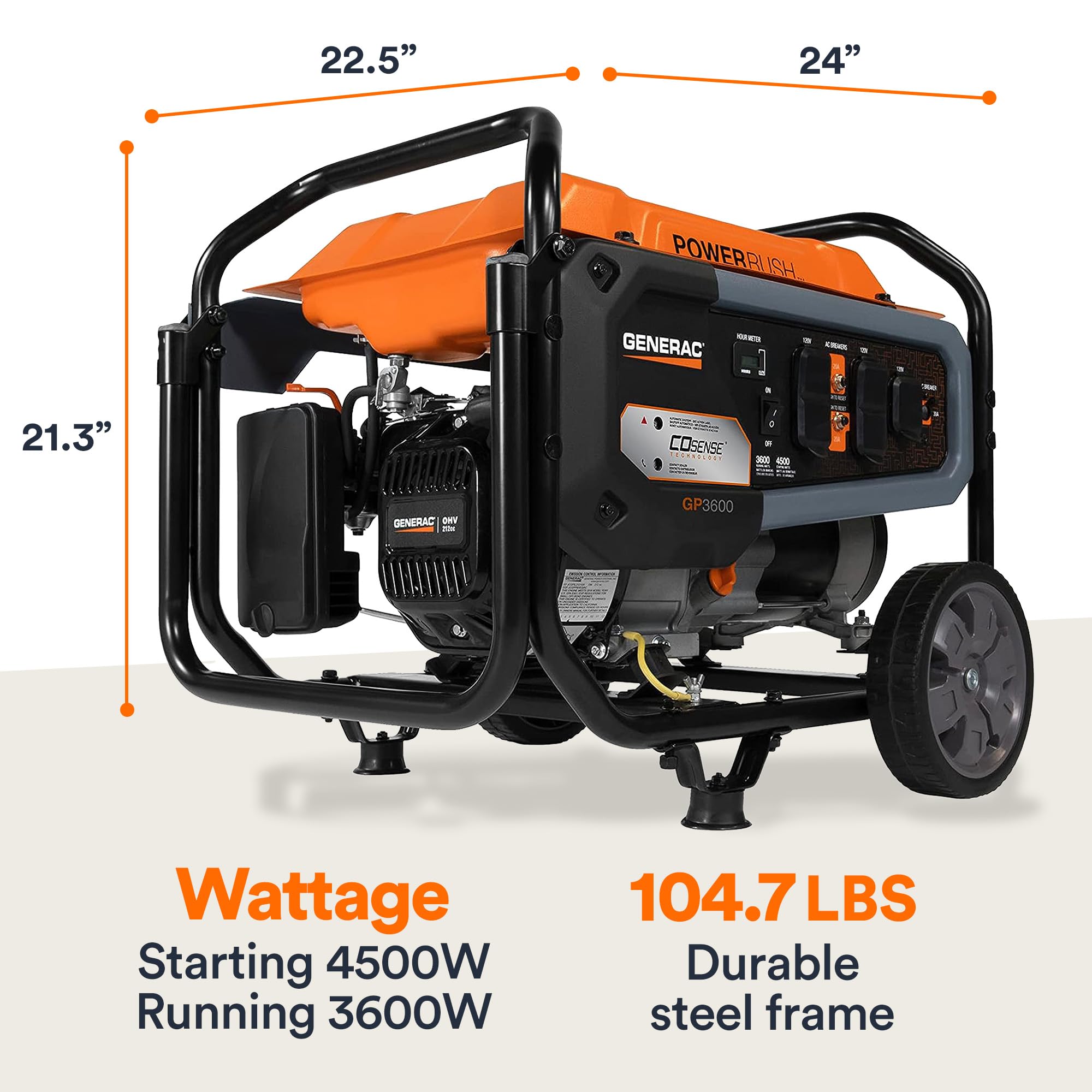 Generac Portable Gas Generator - 4,500 Starting Watt Home Backup or RV Ready - Heavy Duty Frame - Quiet, Long Runtime, Emergency Power- 49-State Compliant