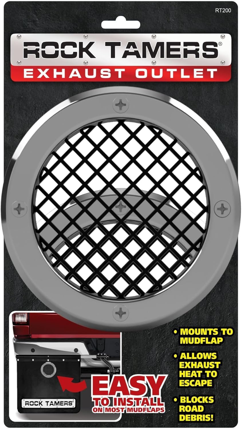 Rock Tamers - Mudflap Systems Exhaust Outlet for Rock Tamers - Easy to Install Design Mounts Anywhere on Mudflaps - Special Grid Pattern for Protection Against Small Debris - 2 Pack