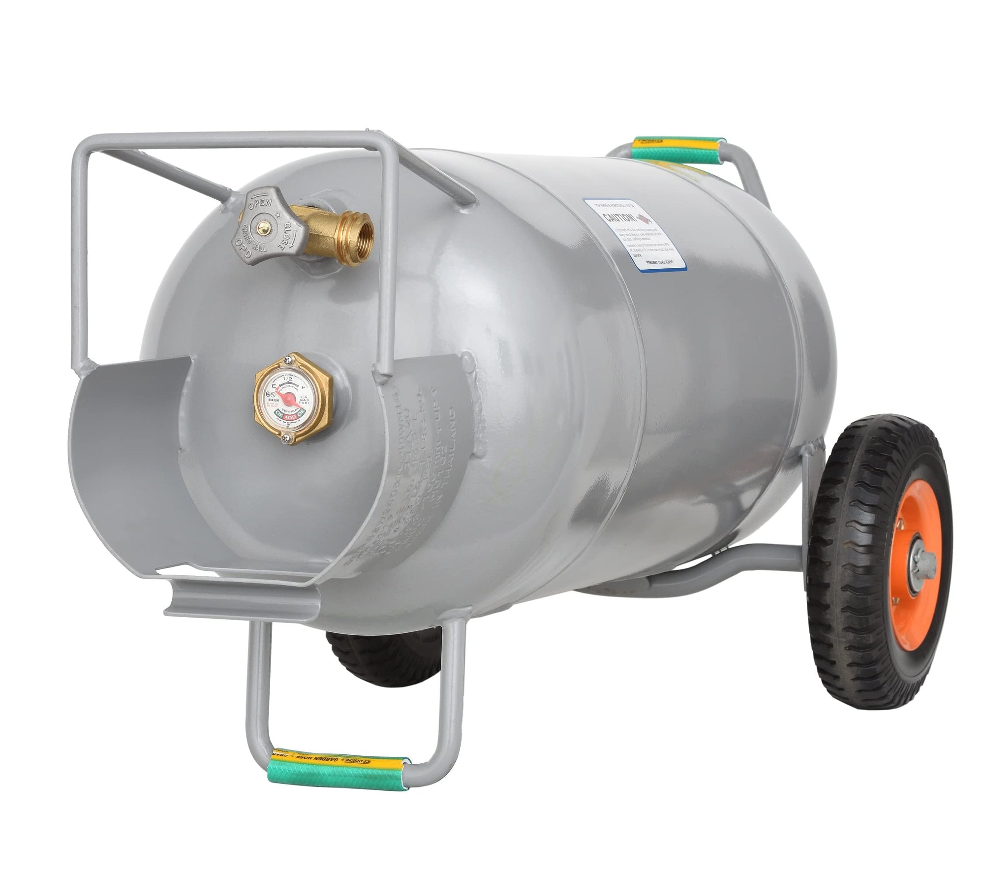Flame King Empty 40LB Propane Tank with Wheels, Horizontal & Vertical LP Cylinder with Built-in Gauge for Fire Tables, Fire Pits, Patio Heaters, Barbeques, Lunch Trucks, Weed Torches and Truck Campers