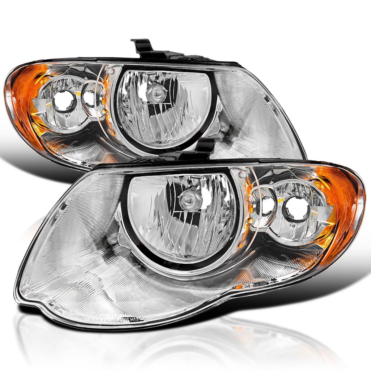 Chrome Headlights SPEC-D TUNING Compatible with 2005-2007 Chrysler Town & Country, Left + Right Pair Headlamp Assembly