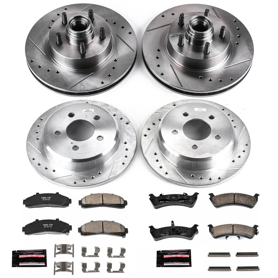 Power Stop K1855 Z23 Carbon Fiber Brake Pads with Front and Rear Drilled & Slotted Brake Rotors Kit