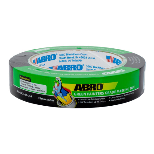 Masking Tape ABRO, 24mm x 55M, All Purpose Green Masking Tape for Temporary Labeling and Marking, Easy Tear, Clean Removal, Painters Tape for DIY and Professional Uses - Green