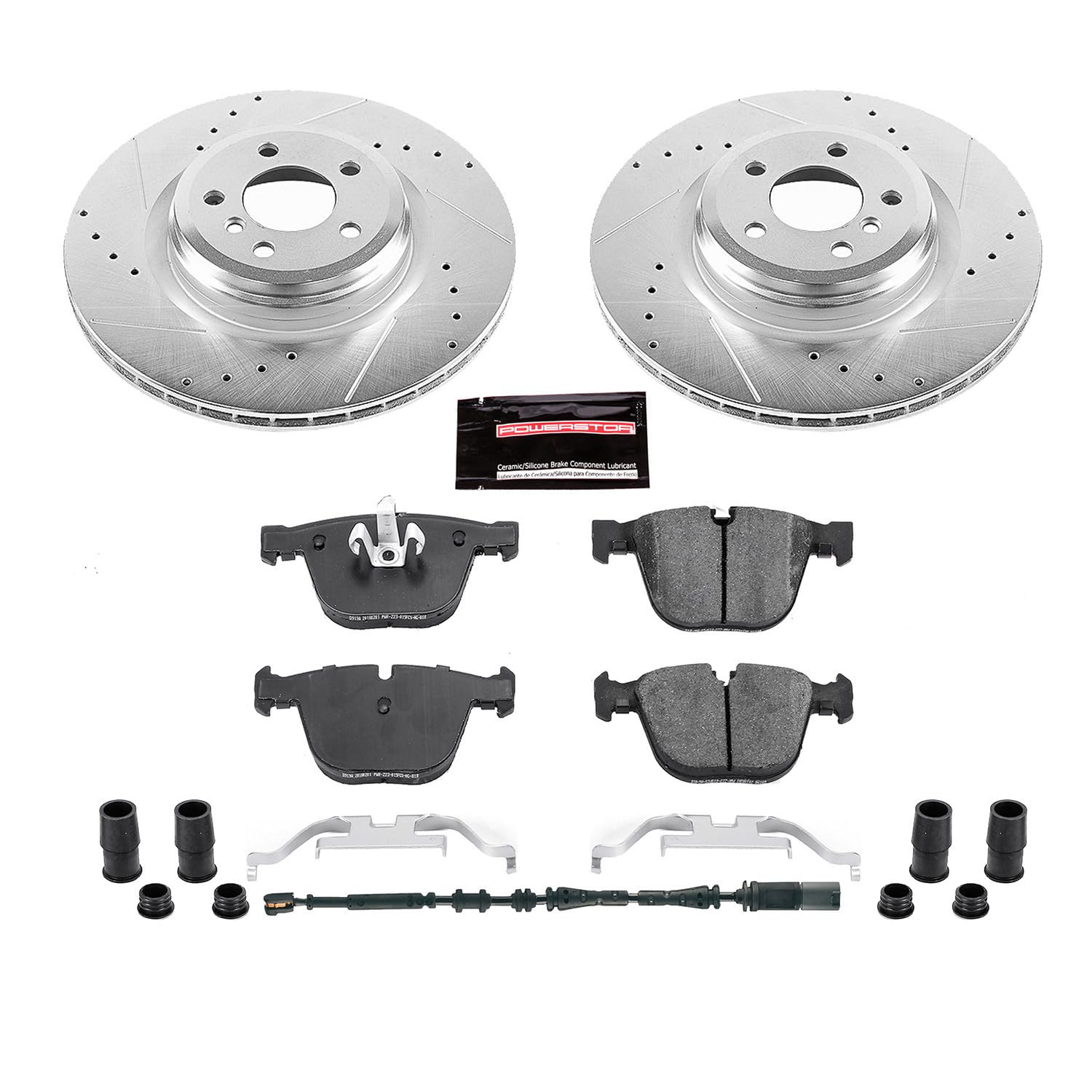 Rear Power Stop K7087 Z23 Carbon Fiber Brake Pads with Drilled & Slotted Brake Rotors Kit